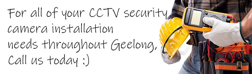 Electrician holding equipment with a white background and with text regarding cctv security camera installations